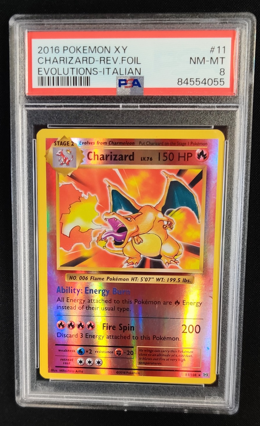 Charizard 11/108 REVERSE HOLO PSA 8 XY Evolutions Pokemon Graded Card